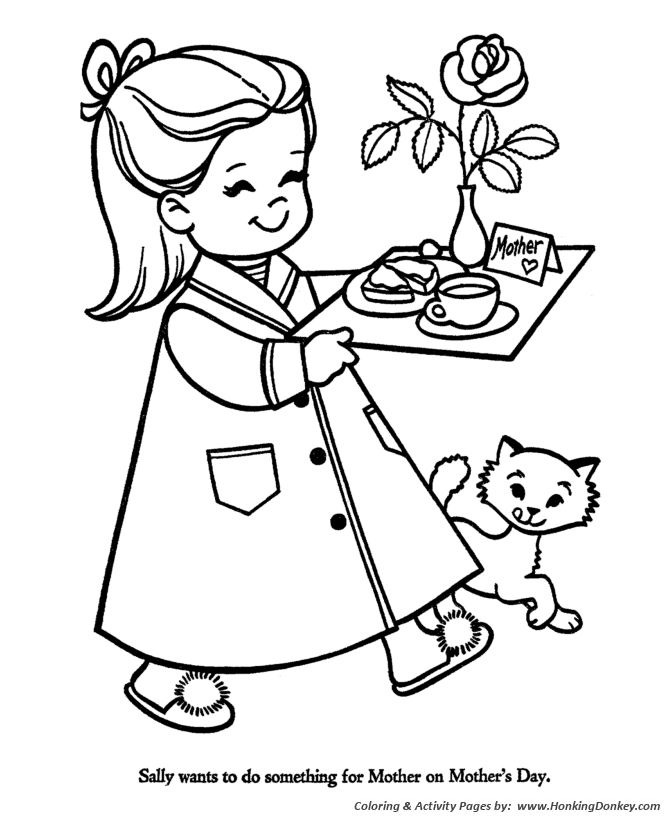 Mother's Day Coloring Pages - Breakfast in Bed for Mom Coloring 