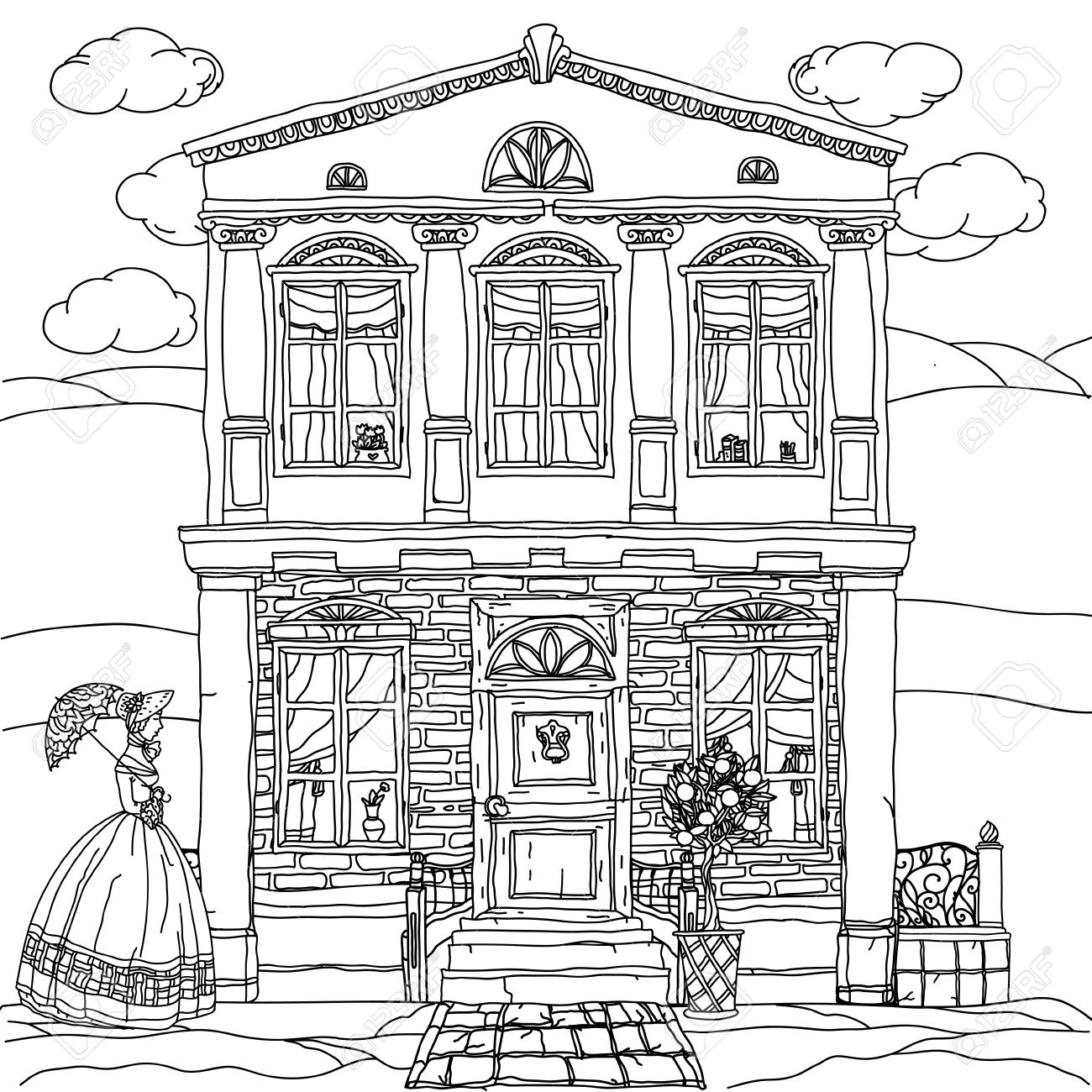 Victorian House Line Drawing at GetDrawings.com | Free for ...