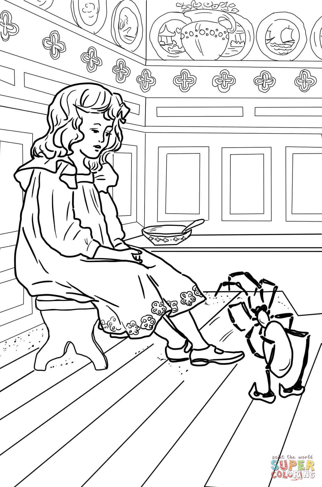 Little Miss Muffet Coloring Page - Coloring Pages for Kids and for ...
