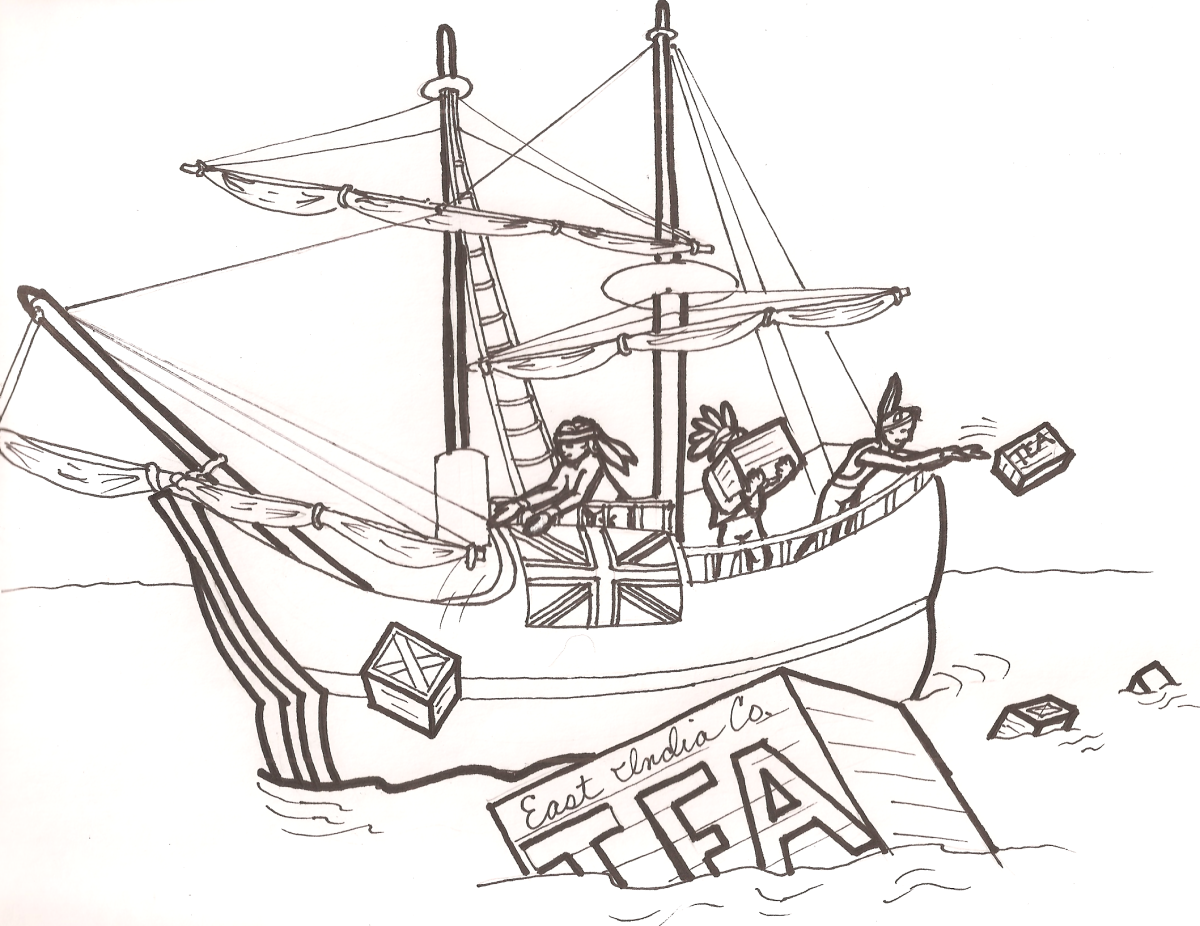 Boston Tea Party Drawings Sketch Coloring Page