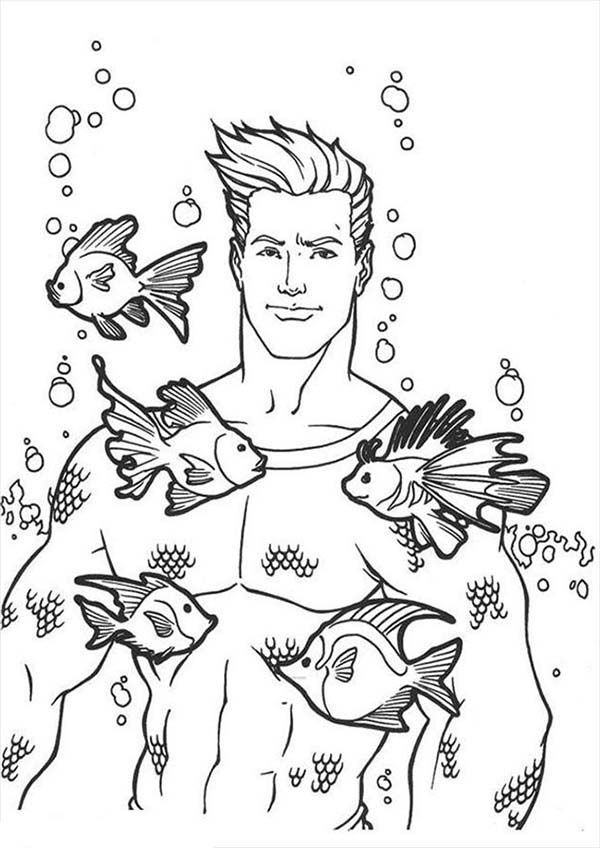Aquaman Taking Care Sea Fish Coloring Pages | Batch Coloring