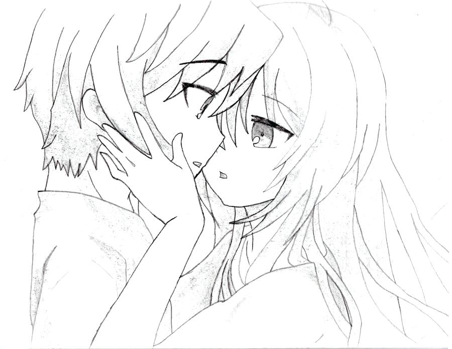 Anime Couple Kissing Drawing at PaintingValley.com | Explore ...