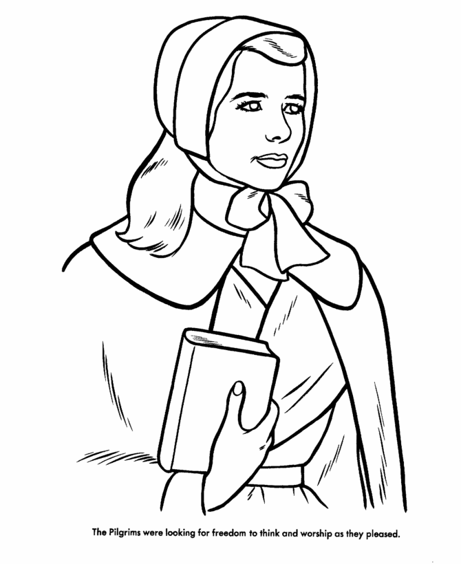 Pilgrim Thanksgiving Coloring Page Sheets - Pilgrim woman with a ...