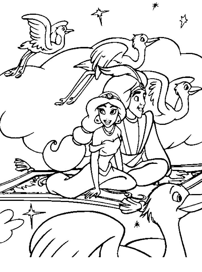 Princess Jasmine And Aladdin Sit A Horse Coloring Pages Coloring ...