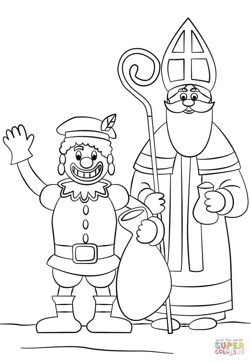 Zwarte Piet and St. Nicholas coloring page | Free Printable ...