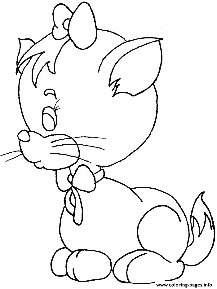 Print little cat with ribbon animal s6b81 Coloring pages