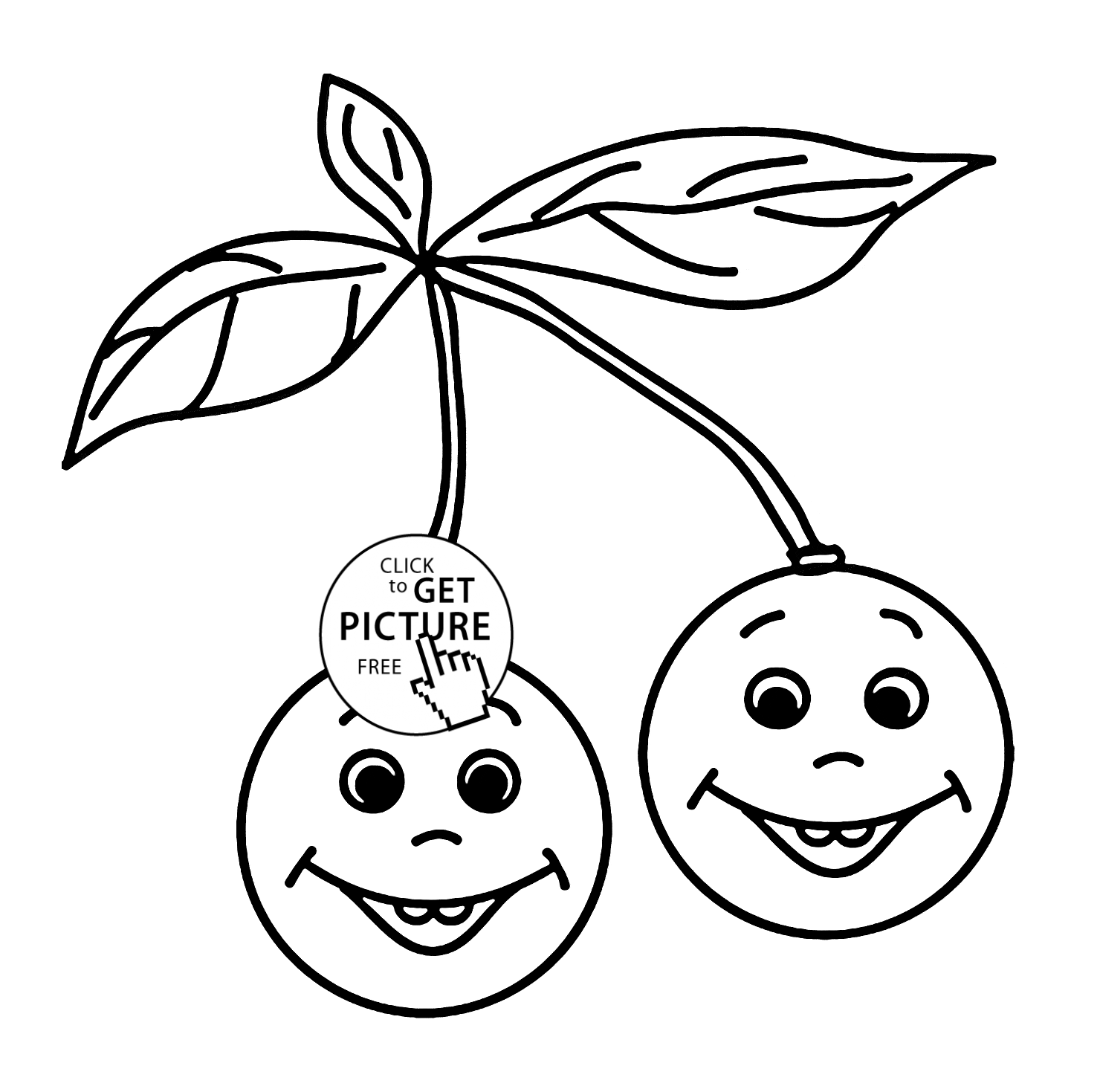 Cherries smiling fruit coloring page for kids, fruits coloring ...