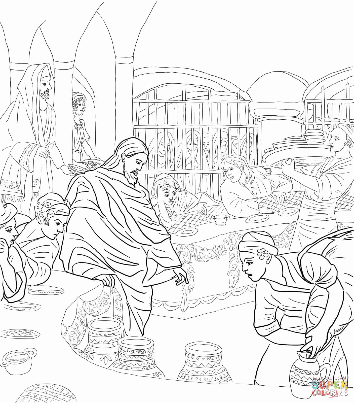 First Miracle of Jesus at the Wedding Feast at Cana coloring page ...