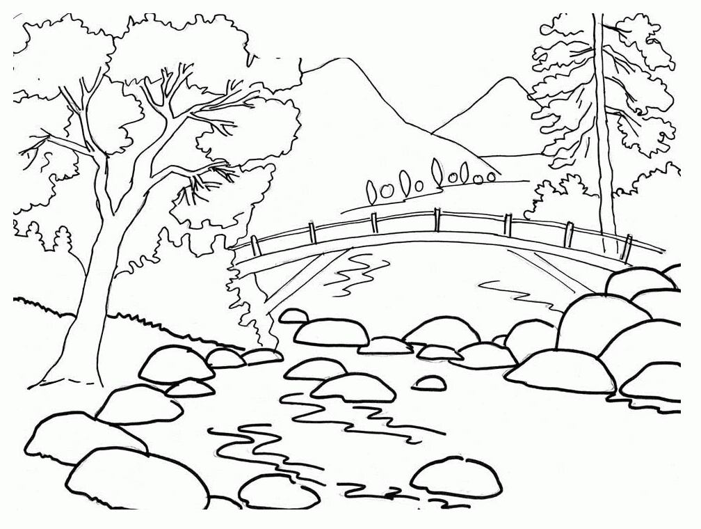 River & Trees Coloring Sheet | Daisy Activities