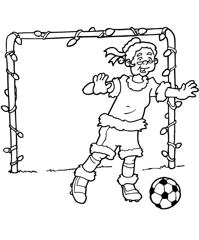 Soccer Coloring Page | Mrs. Claus Playing Soccer