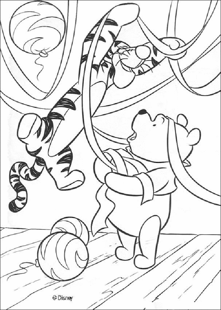 Printable Disney Winnie the Pooh & Tiger Christmas Coloring Pages 