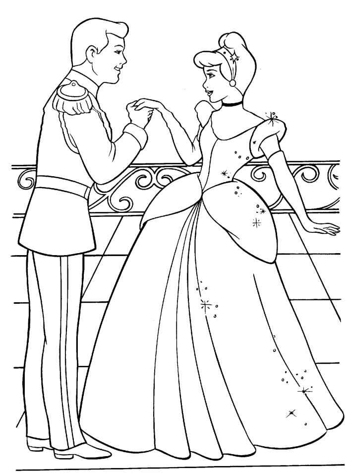 Cinderella And Prince With Wedding Cake Coloring Page