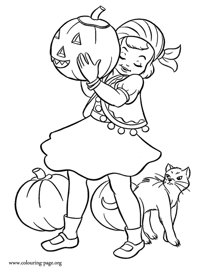 Halloween - Little girl dressed as a gypsy for Halloween coloring page