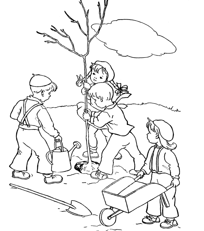The Kids Plant Trees Coloring Pages - Trees Coloring Pages : iKids 