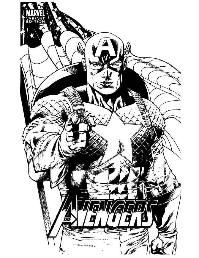 Captain America Classic Marvel Comic Coloring Page | HM Coloring Pages