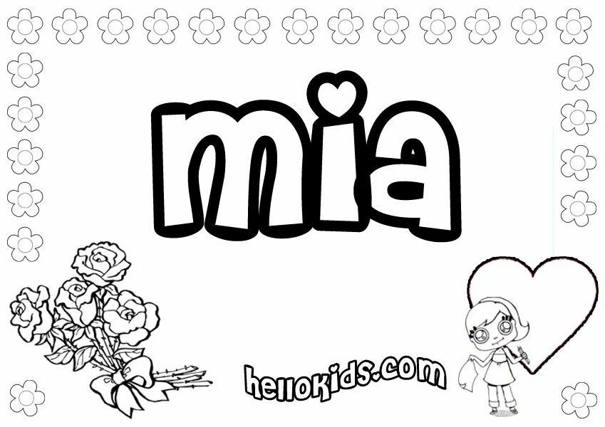 mia girls names coloring page