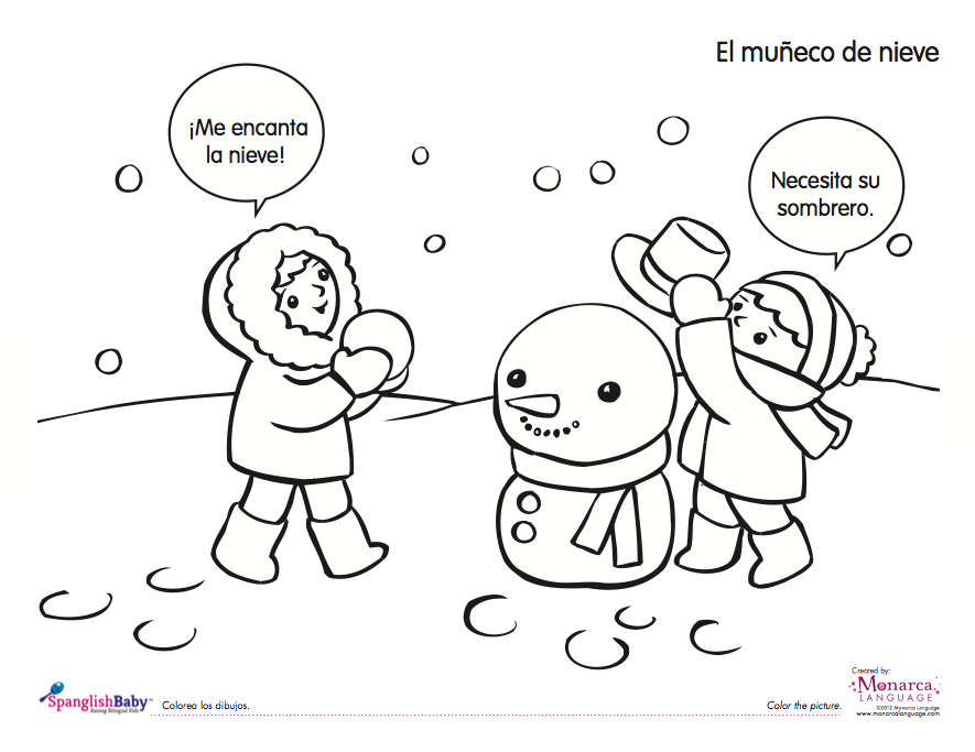 Snowman Kids Coloring Sheet in Spanish {Printable} |SpanglishBaby™