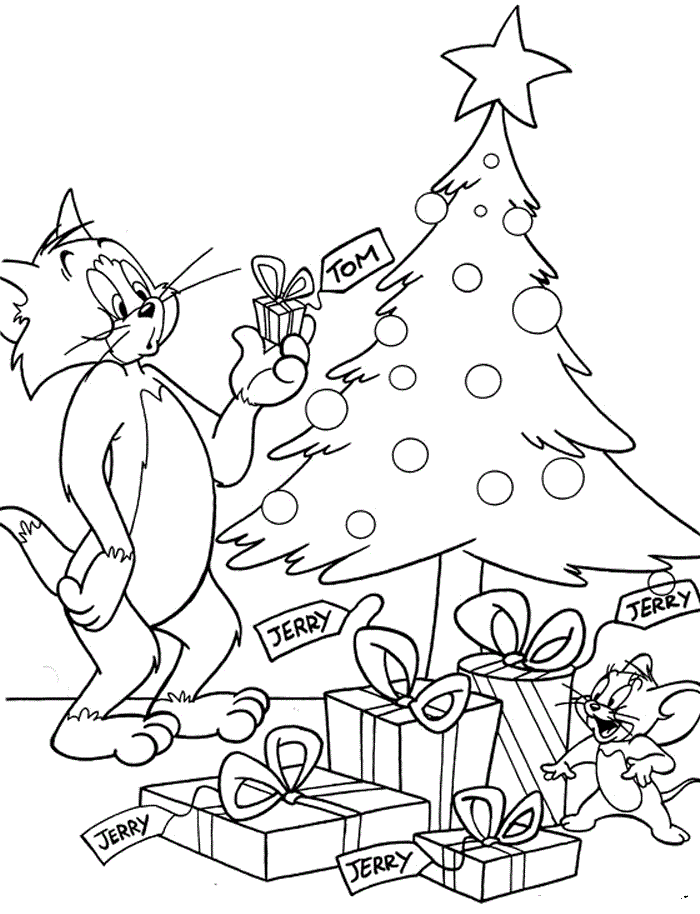 Tom and Jerry in Christmas Day Coloring Page | Kids Coloring Page