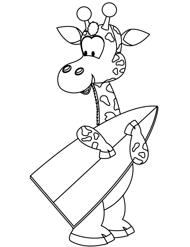 Giraffe Going Surfing Coloring Page | Free Printable Coloring Pages