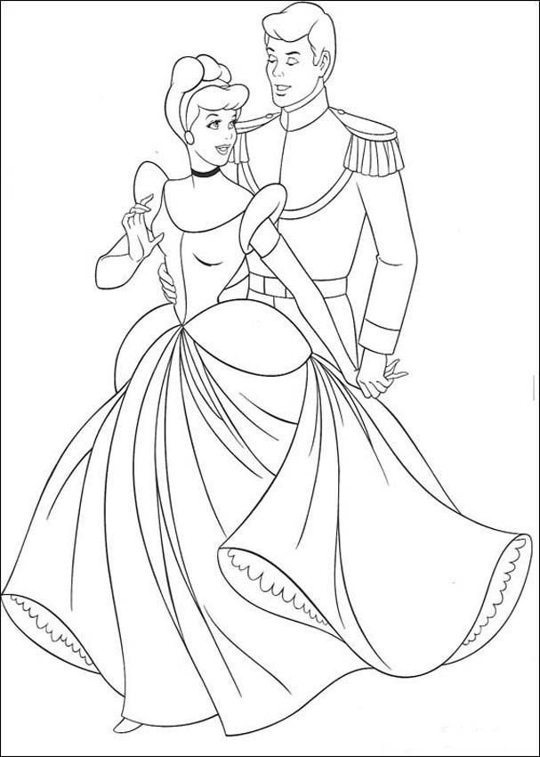 Cinderella Looking at Her Prince Coloring Page | Kids Coloring Page