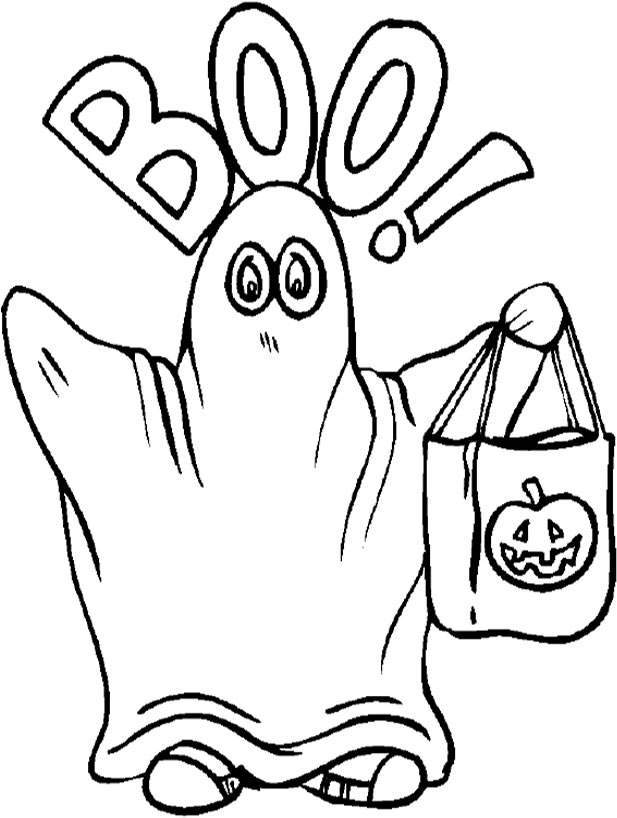 Halloween Boy Ghost With Pumpkin Coloring Pictures