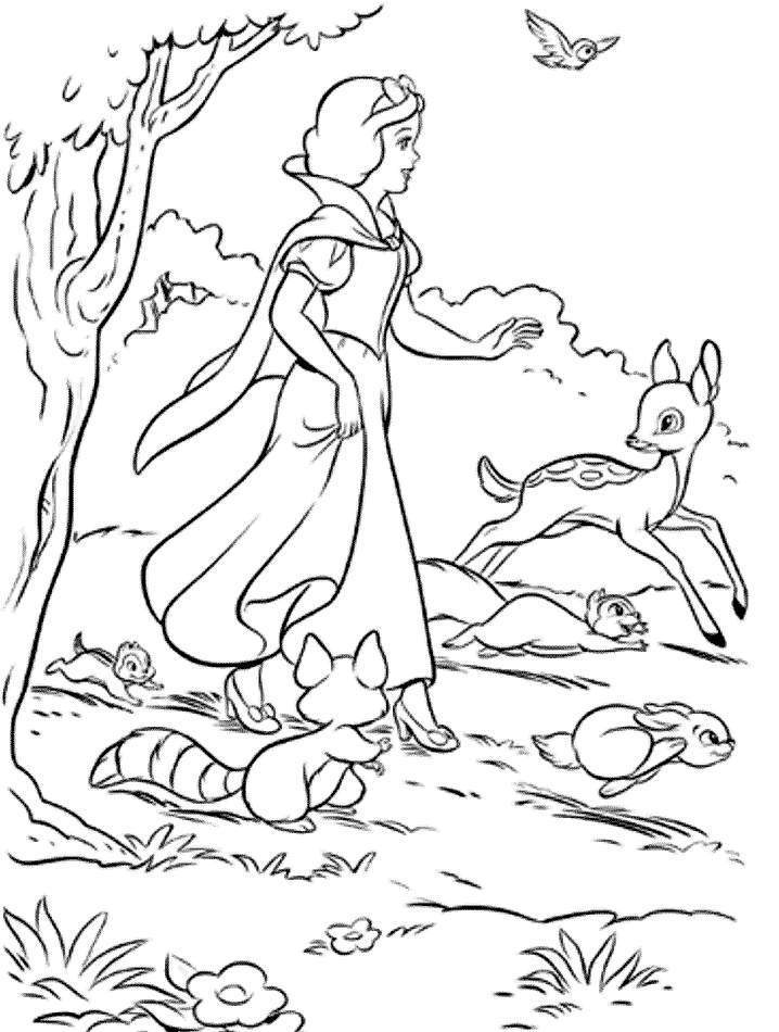 Disney Princess Snow White with Bamby Coloring Pages | Disney 