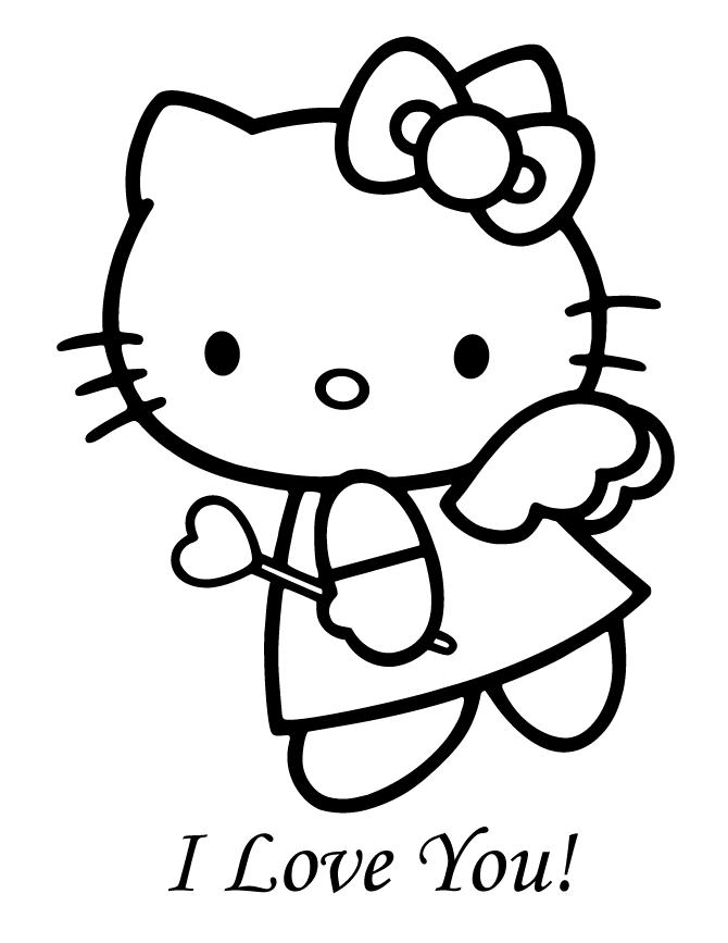 Hello Kitty Angel Valentine Coloring Page | HM Coloring Pages