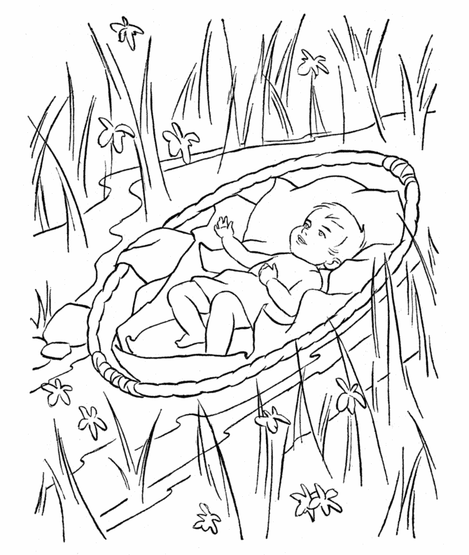 Baby Moses Being Scared Being In Water Coloring Page