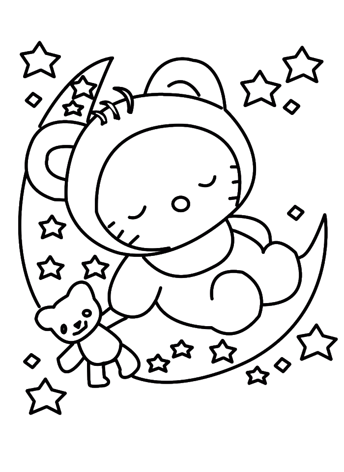 Kitty Coloring Pages Christmas Home Sleeping Eve