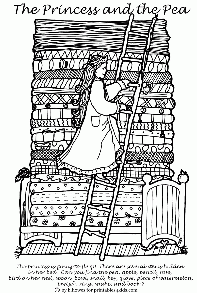 Princess and the pea to print and color