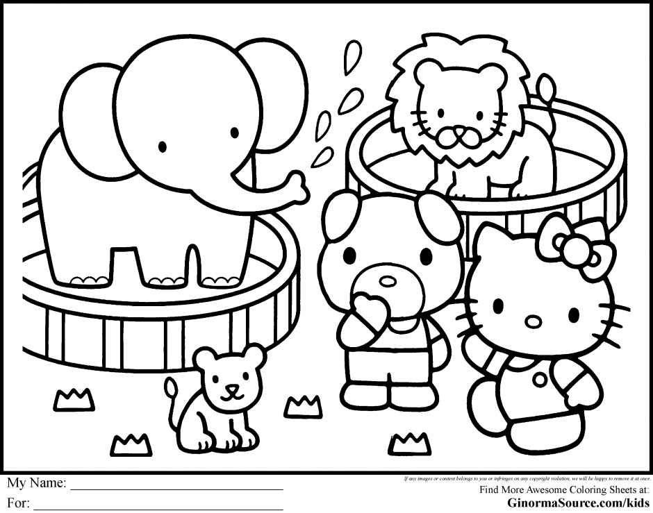 Hello Kitty with Animals Coloring Page