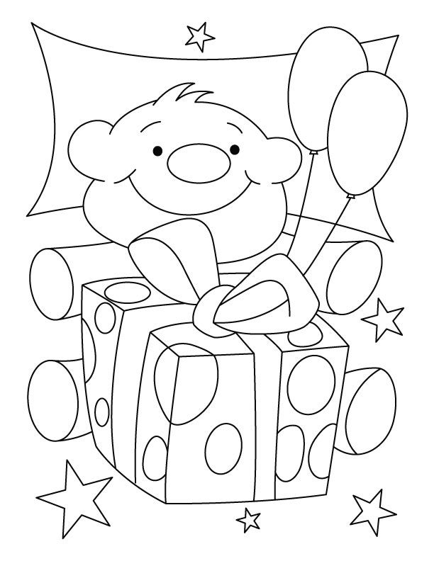 A cute teddy bear with birthday gift coloring pages | Download 