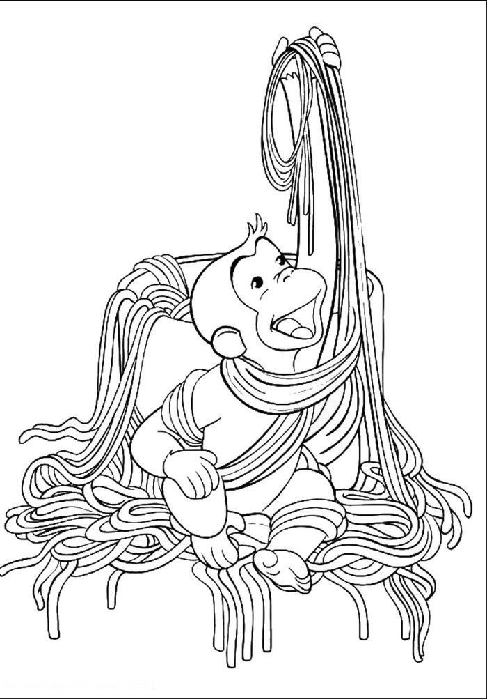 George Eats Noodles Coloring Pages - Curious George Coloring Pages 