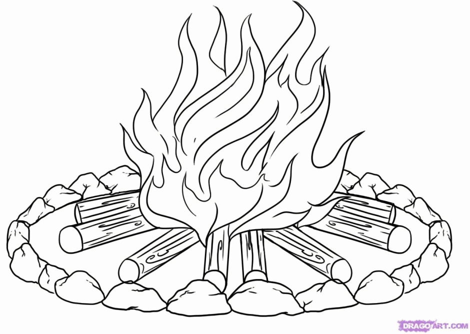 To Color Campfire Coloring Page Picture For Camping Vacation 
