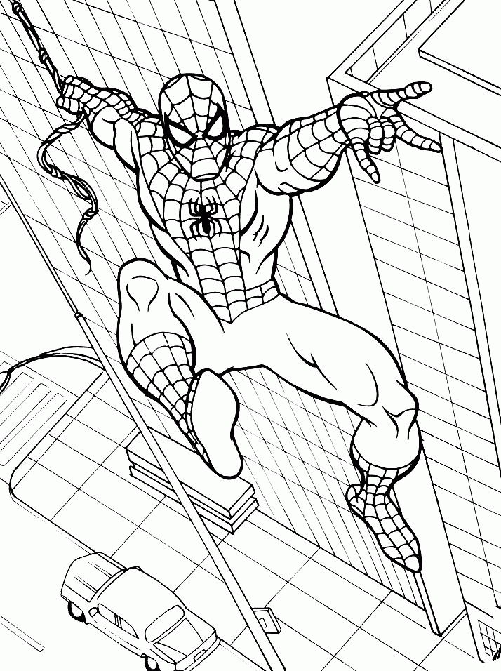 Spiderman Jumps Off Building Coloring Page |Spyderman coloring 
