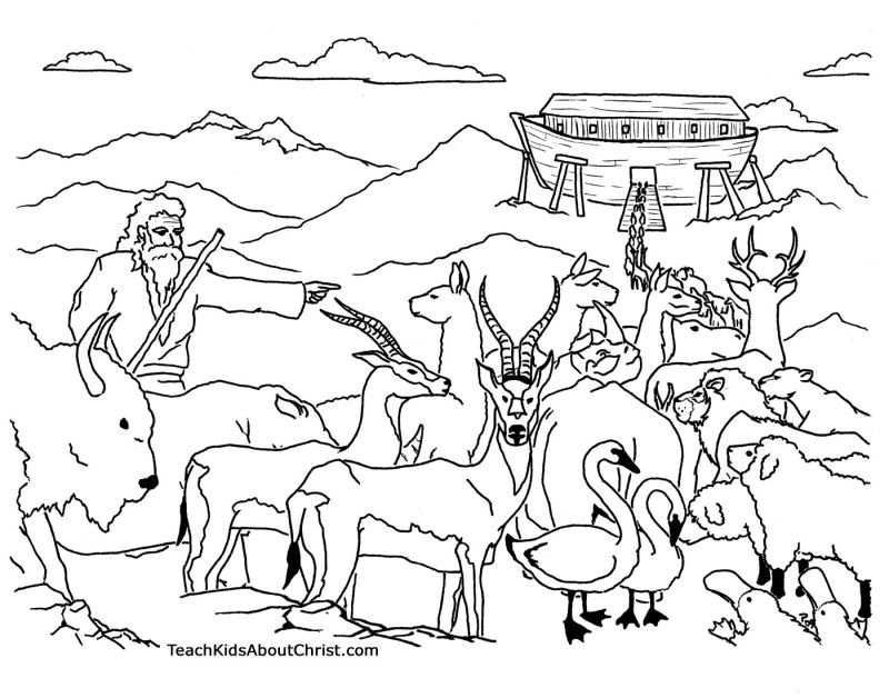 This Noah's Ark coloring page shows Noah directing the animals 