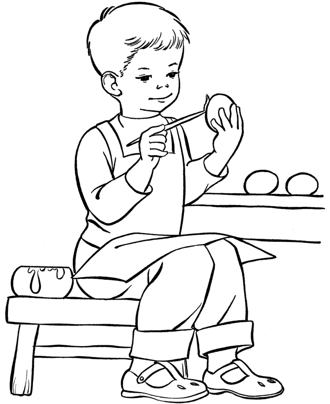 Easter Egg Coloring Pages - Boy Painting Easter Eggs Coloring 