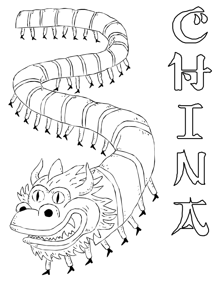Printable China Dragon Countries Coloring Pages