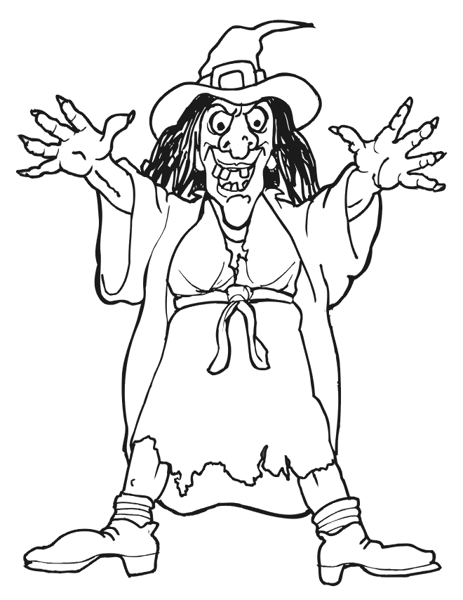 Witch Coloring Page 1 Scary Witch