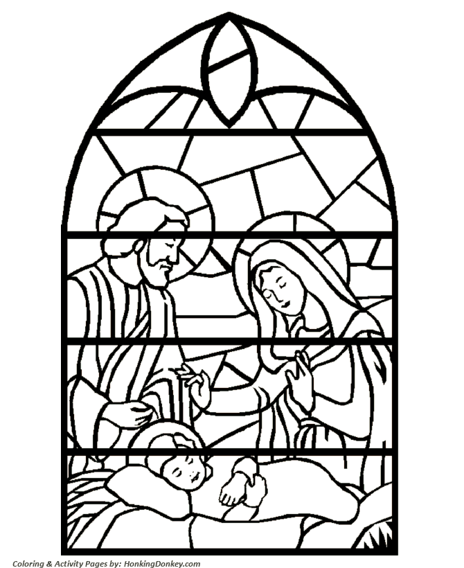 Stained Glass Nativity Coloring Page - Bible Coloring Pages