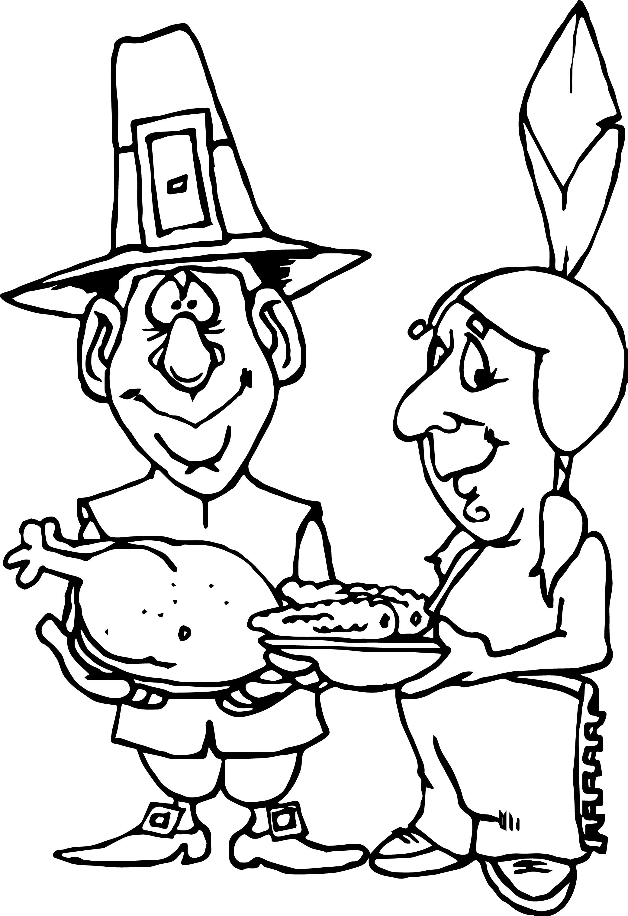 First Thanksgiving Pilgrim Indian Turkey Corn Coloring Page ...
