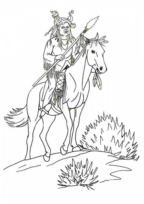 Native American Riding a Horse on Native American Day Coloring ...