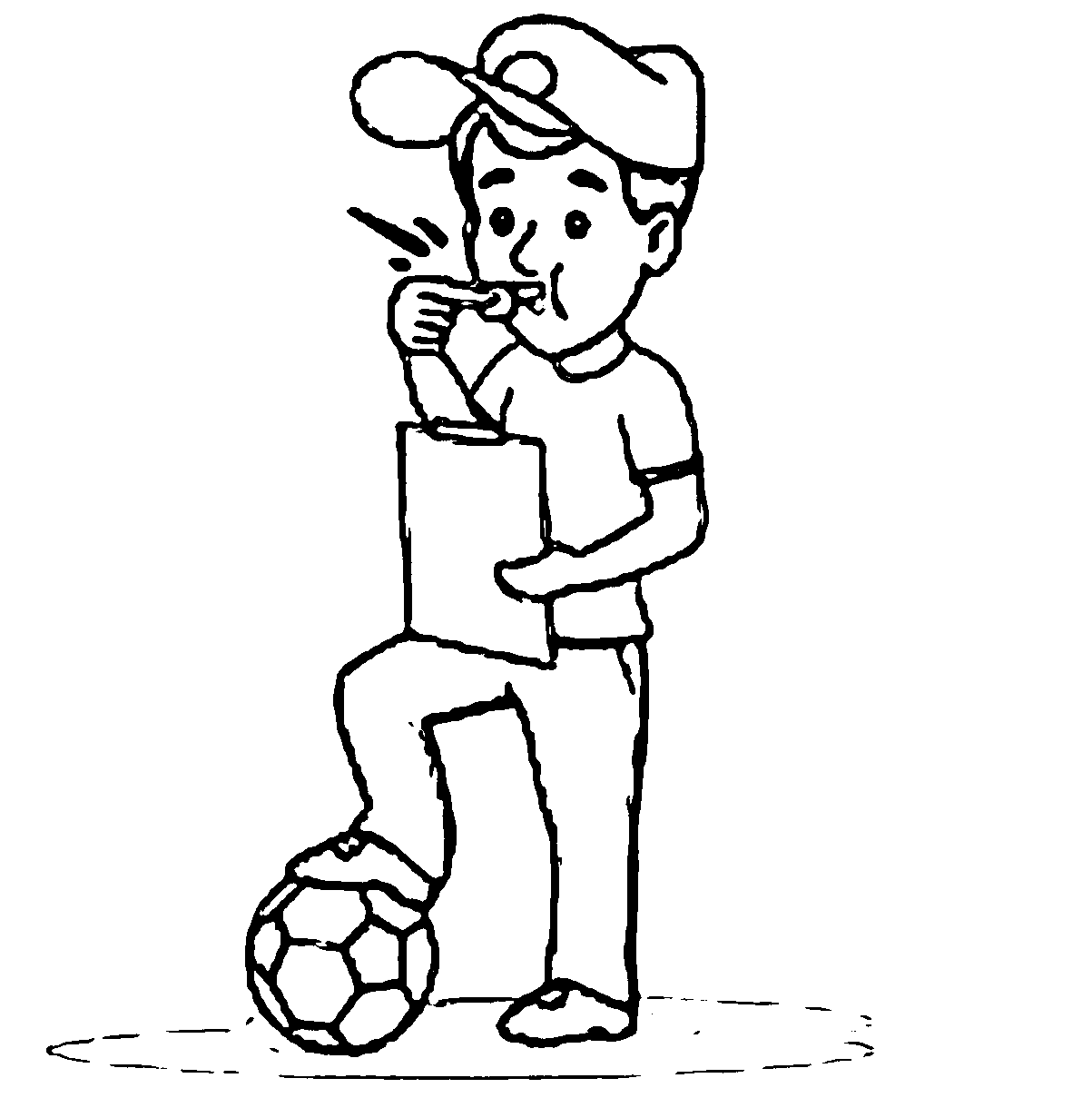 Soccer Coach With Foot On Soccer Ball Playing Football Coloring ...