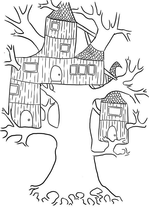 Wierd Treehouse Coloring Page | Color Luna