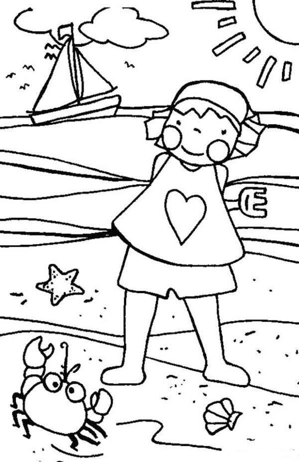 A Funny Little Girl Playing with a Beach Crab Coloring Page ...
