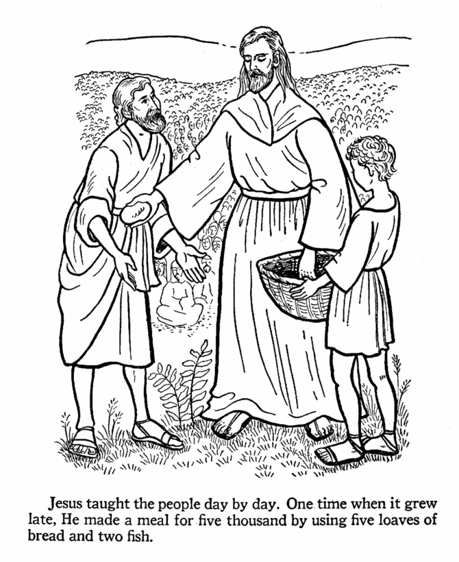 793 Simple Jesus Feeds Five Thousand Coloring Page 