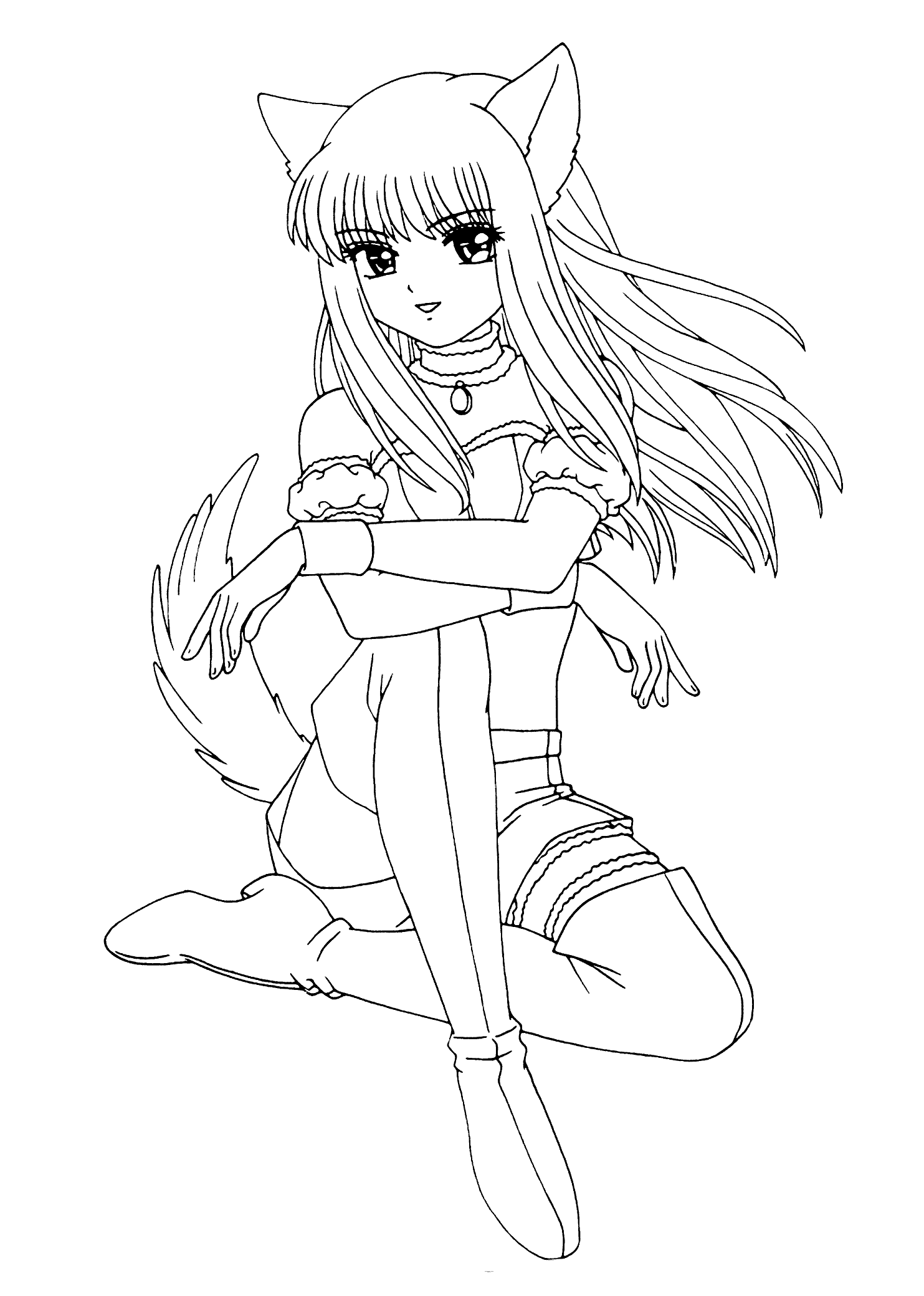 Anime Cat Girl Coloring Pages To Print Coloring Pages