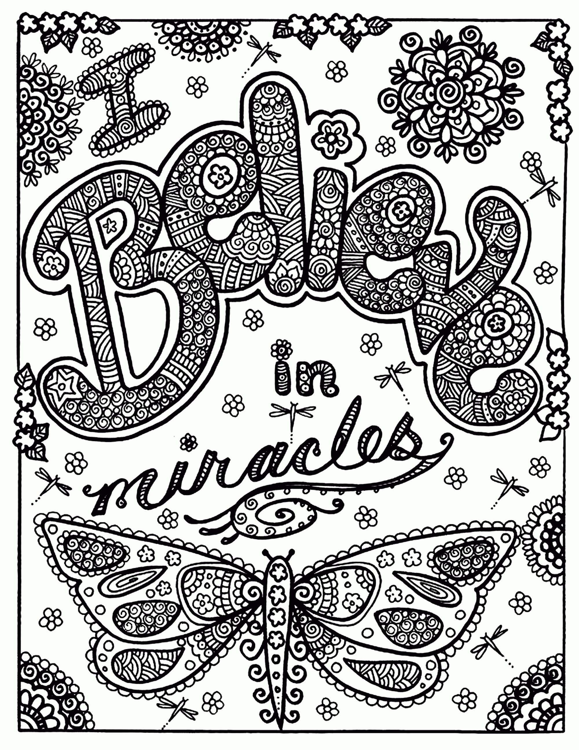 Insect - Coloring Pages for adults : coloring-adult-butterfly-miracle