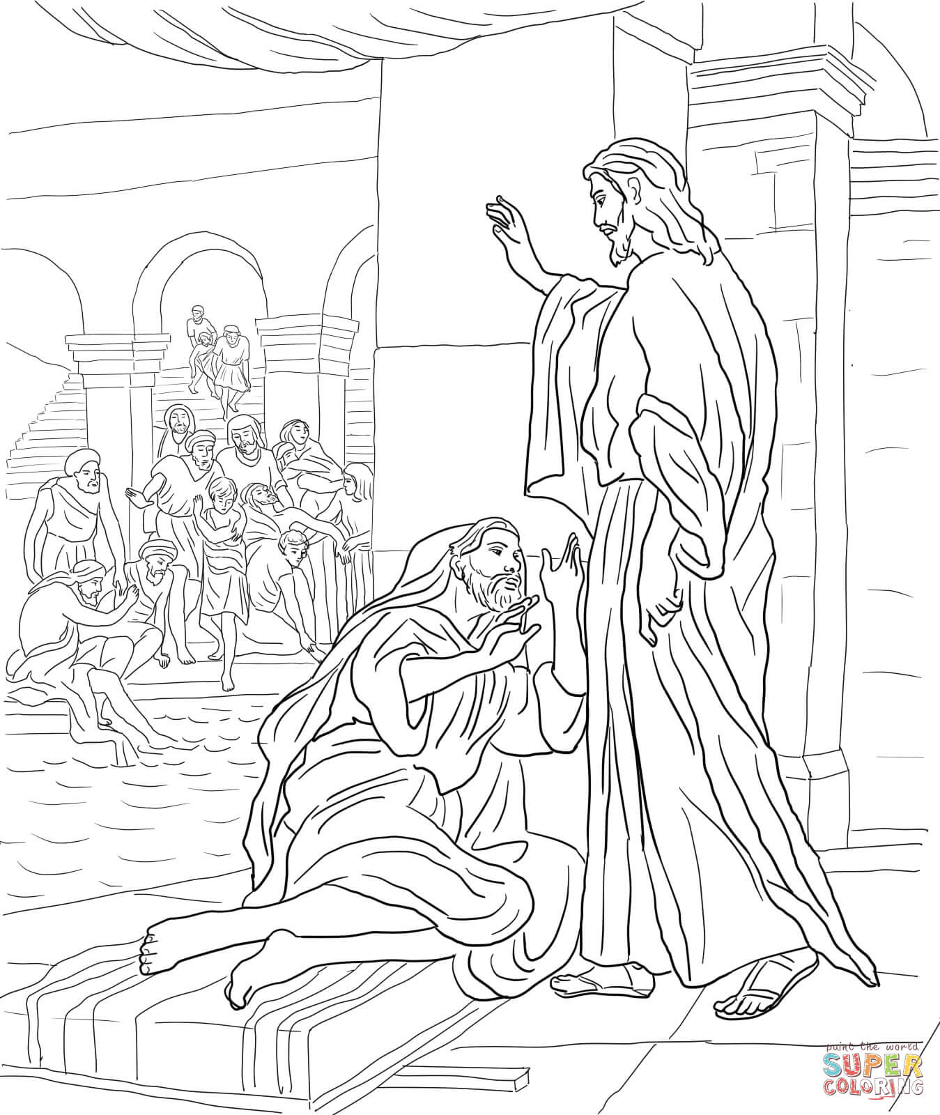 Jesus Heals A Man By The Pool Coloring Page - Coloring Home