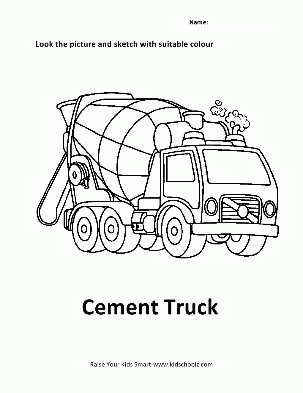 Vehicles Colouring Worksheet - Cement Truck -